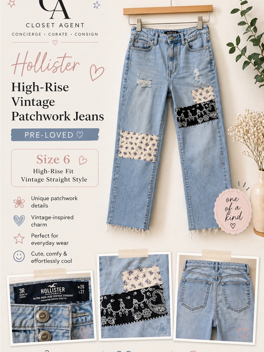 Hollister Light Blue High-Rise Patchwork Jeans
